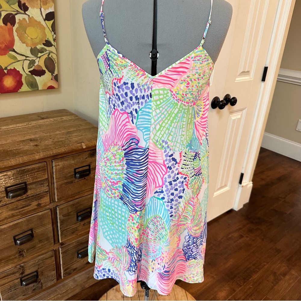 Lilly Pulitzer Sleeveless Swing Dress Pink Blue Green Tropical Print Resort S - Picture 2 of 10